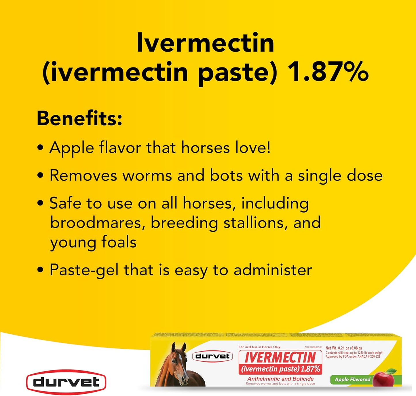 Durvet Ivermectin Horse Wormer Apple Flavor Broad Spectrum Equine Dewormer