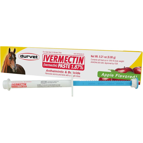 Durvet Ivermectin Horse Wormer Apple Flavor Broad Spectrum Equine Dewormer 12PCK